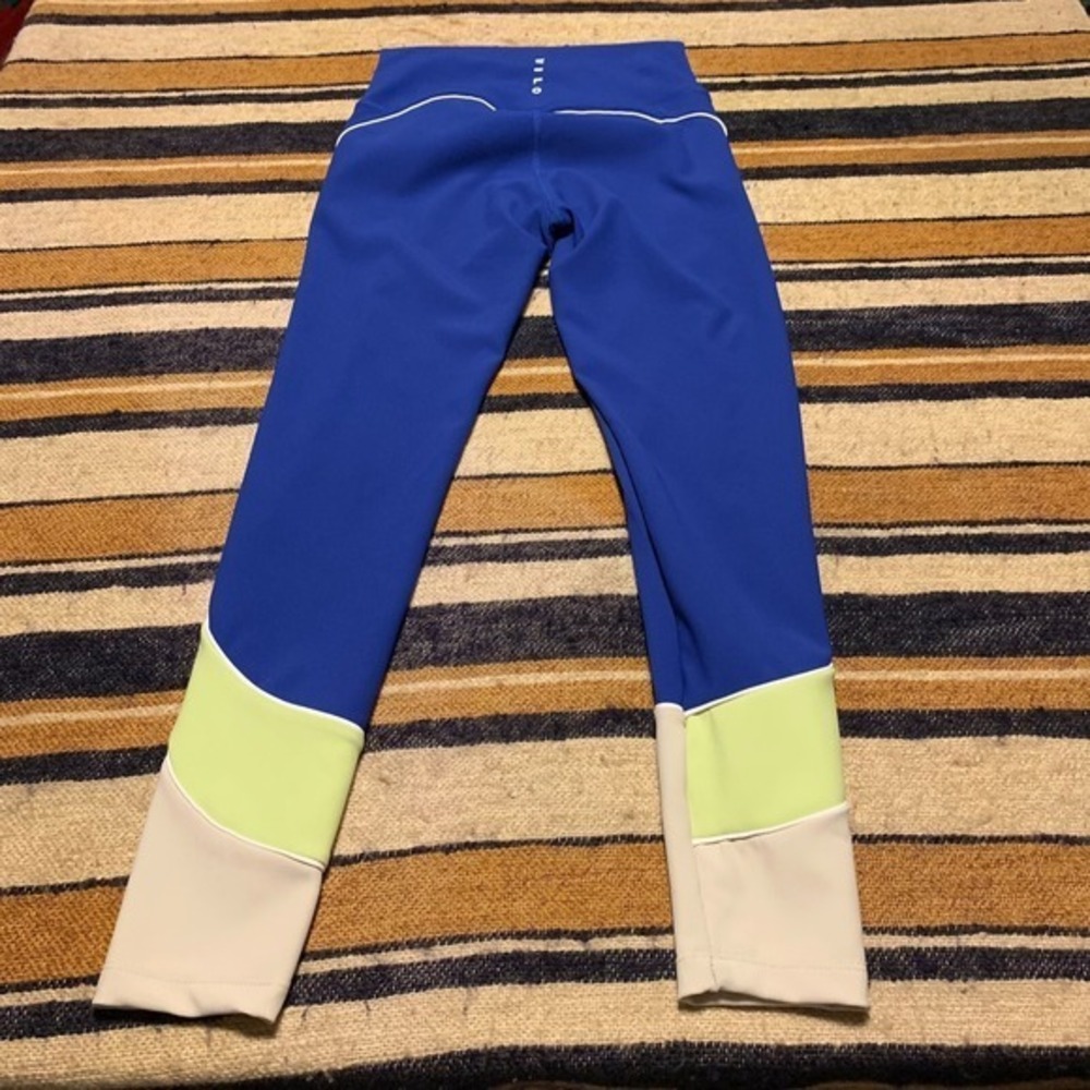 WILO Ribbed Racer Panel Leggings Sports Bra Set Cobalt Lime Tan Small New - Picture 5 of 7